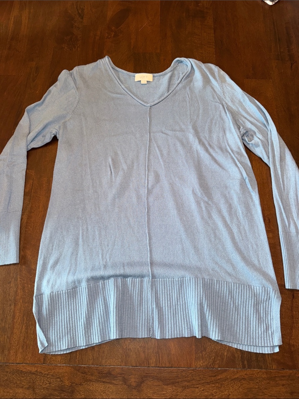 LOFT Outlet Light Blue V-Neck Lightweight Pullover Cotton Blend Sweater